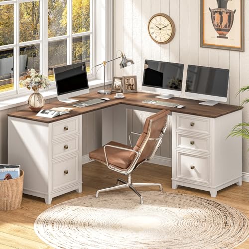 Farmhouse L Shaped Executive Desk with 6 Drawers
