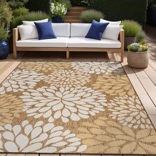 Outdoor Rug 8x10 Modern Exotic Tropical Leaf Area Rugs for Indoor and Outdoor Patio Deck Porch Garden Water Resistant Washable Outside Carpet
