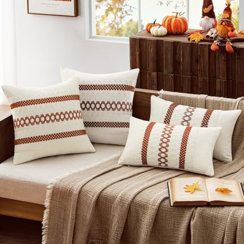 Set of 2 Fall Burnt Orange Decorative Lumbar Pillow Covers 12x20 (2 Count)
