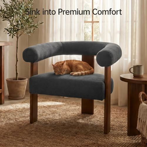 Barrel Accent Chairs Set of 2 with Armrests and Walnut Wood Legs (2 Count)