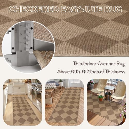 Checkered Easy Jute Outdoor Runner Rug