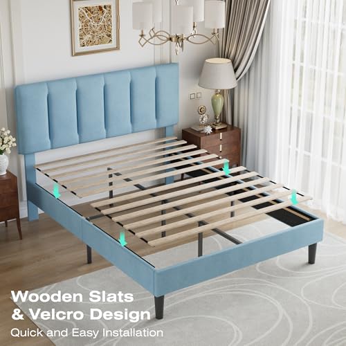 Queen Size Bed Frame with Upholstered Headboard