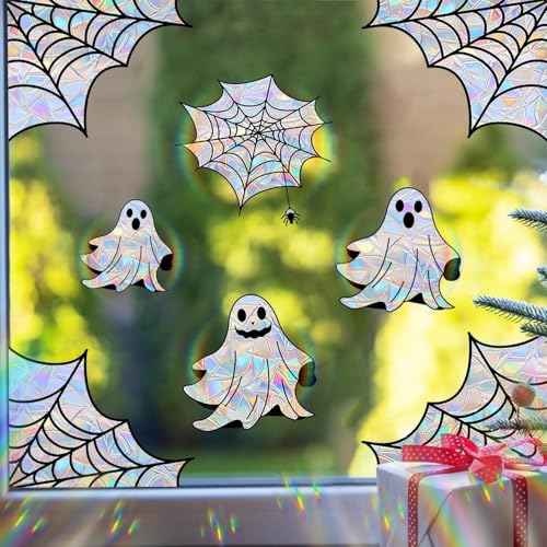 Halloween Window Clings for Glass Fall Static Cling Window Decals 9PCS Cute Ghost Pumpkin Mummy Spider Autumn Reusable Window Stickers Home School Office Decorations (9 Count)