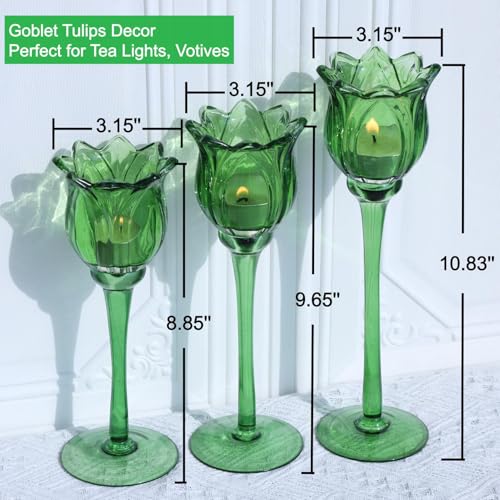 Green Glass Tulips Candle Holders Set of 3 (3 Count)