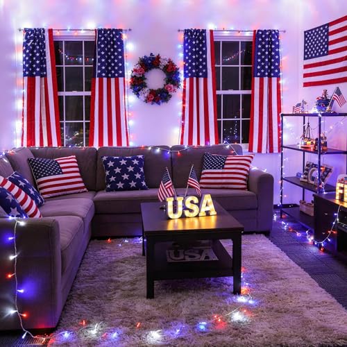 33ft 100 LED Red White and Blue Lights Outdoor (100 Count)