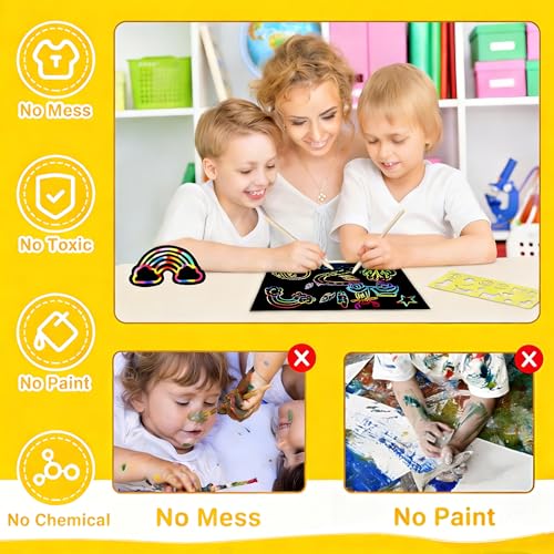 60Pcs Rainbow Scratch Drawing Art Paper Craft Set for Kids Boys Girls (60 Count)