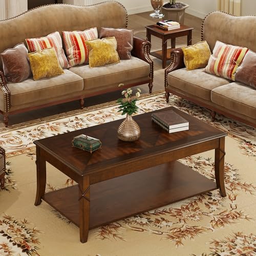Solid Wood Coffee Table with Storage Shelf