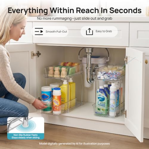 2 Pack Larger Higher Pull Out Bathroom Under Sink Organizer (2 Count)