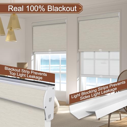 Cordless Dual Roller Shades. Beige & White.Custom Sizes