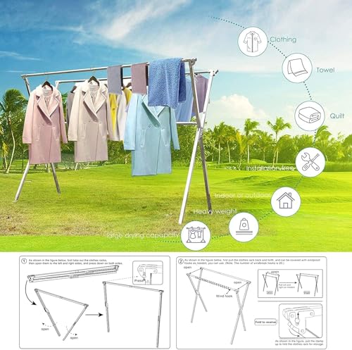 AZK Clothes Drying Rack Extendable Laundry Drying Rack with 20 Hooks