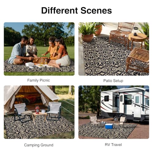 Outdoor Rug 8x10 ft Waterproof Reversible Floral Mat