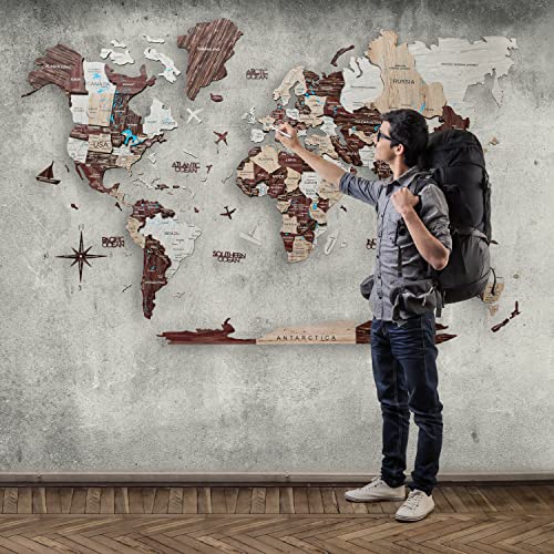 Handmade 3D Wood World Map Wall Art Large Wall Decor Track Your World Travels