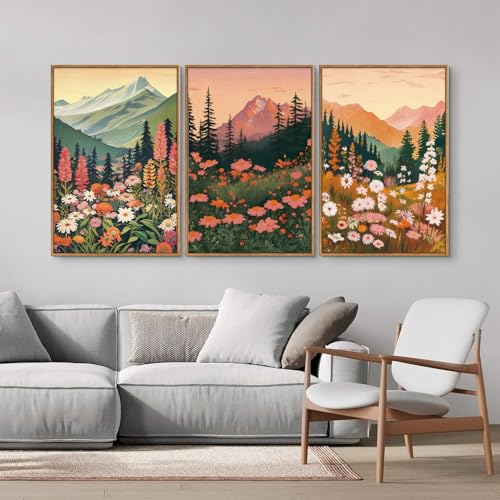 Large Boho Mountain Framed Canvas Wall Art Set of 3 (3 Count)