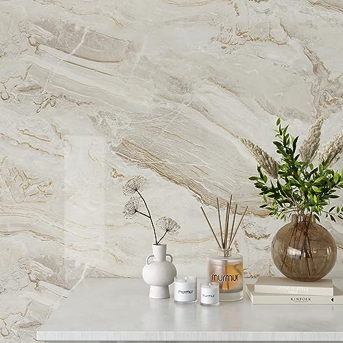Glossy Beige Gold Marble Contact Paper for Countertops Waterproof Peel and Stick Countertop Contact Paper 24''x354'' Self Adhesive Vinyl Marble Wallpaper for Bathroom Kitchen Counter Top Cover