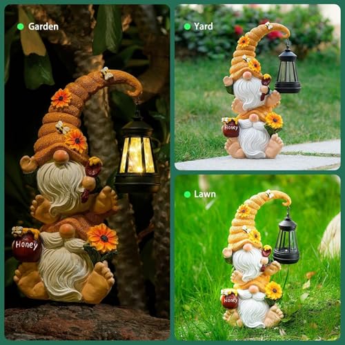 Solar Bee Garden Gnomes with LED Lantern
