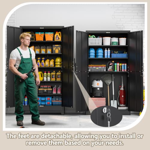 Metal Kitchen Pantry Storage Cabinet with Lock Doors and Shelves