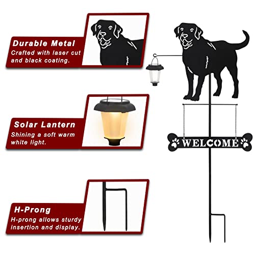 Solar Labrador Dog Breed Silhouette Welcome Sign with a Lantern