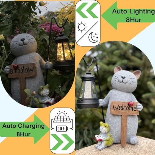 Cat Garden Statue with Solar Lantern