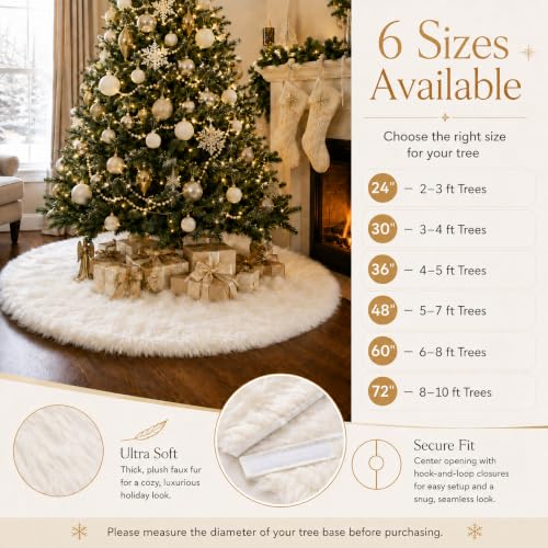 72 Inch Faux Fur Christmas Tree Skirt White Plush Skirt for Merry Christmas Party Christmas Tree Decoration