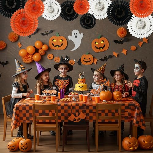 Honeycomb Round Paper Fans Black Orange Hanging Party Decoration (11 Count)