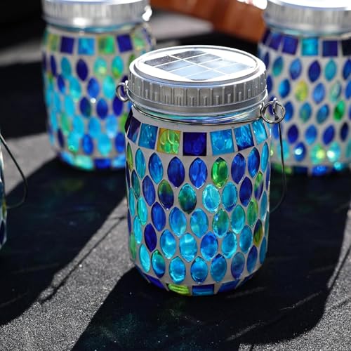 4 Pack Mosaic Lanterns Outdoor Waterproof with 215% Larger Solar Panel (4 Count)