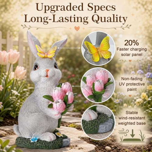 Solar Garden Rabbit Statue Outdoor Decor