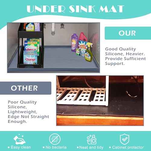 Waterproof Silicone Under Sink Mat 31'' x 22'' Shelf Liner for Kitchen and Bathroom