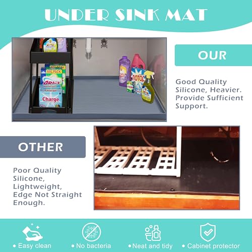 Waterproof Silicone Under Sink Mat 34'' x 22'' Shelf Liner for Kitchen and Bathroom