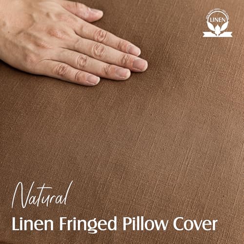 Boho Linen Fringe Lumbar Throw Pillow Covers 12×20 Orange Brown (2 Count)