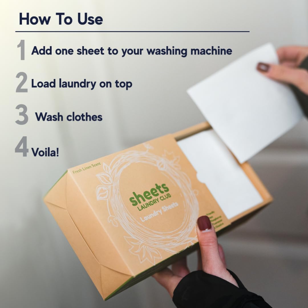 Sheets Laundry Club Laundry Detergent Sheets, 100 Loads - Fresh Linen Scent, Eco-Friendly, Quick-Dissolving Formula, Hypoallergenic, Septic Safe, Plastic-Free Packaging - 50 Sheets - HavenBliss Decor