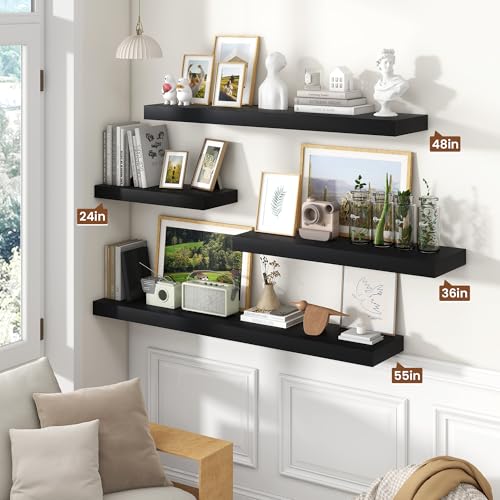 Floating Shelves 47.2" W x 10.3" D Black Set of 2 (2 Count)