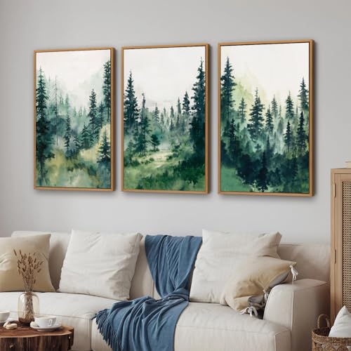Watercolor Forest Framed Canvas Wall Art Set (3 Count)