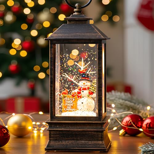 Christmas Snow Globe Water Glittering Farm Snowman with Music & Timer