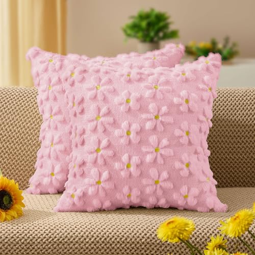 Spring Summer Pillow Covers 20x20 inch Set of 2 Pink Daisy (2 Count)
