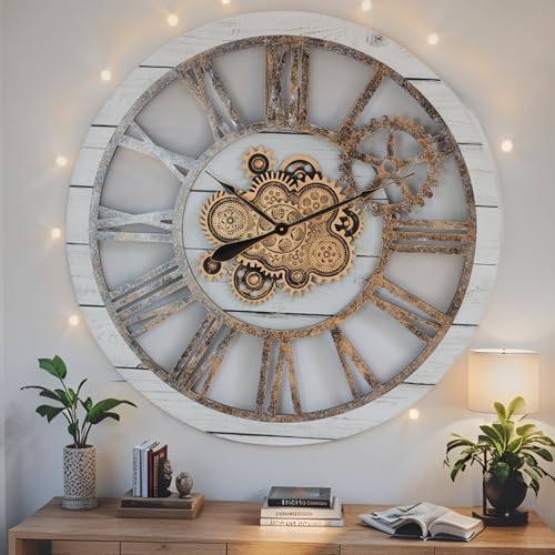 The Gears Clock 36'' Inch Real Moving Gear Wall Clock Vintage Industrial Oversized Rustic Farmhouse