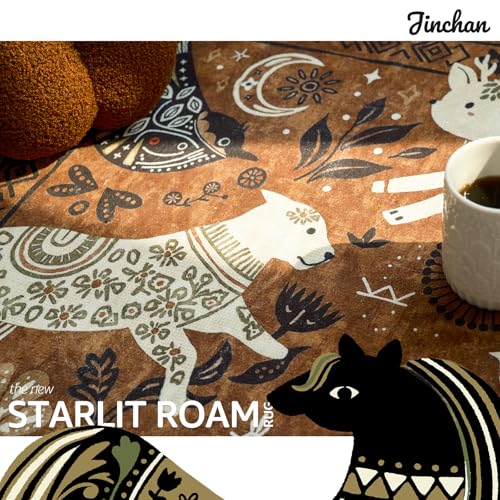 5ft Cute Round Rug Kids Washable Fun Rug Earthy Brown Starlit Boho (19.63 Sq Ft)