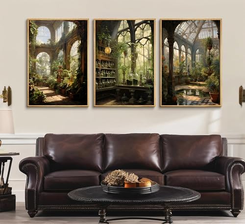 3pcs William Morris Green Plants Canvas Wall Art Medieval Castle Posters Prints Gothictalian Landscape Painting Pictures Paintings Wall Decor for Living Room Bathroom Bedroom Decoration Unframed (3 Count)