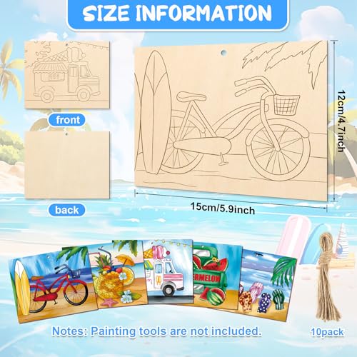 10 Pieces Large Summer Unfinished Wood Crafts to Paint for Adults