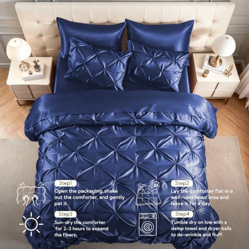 Satin Queen Comforter Set Navy Blue
