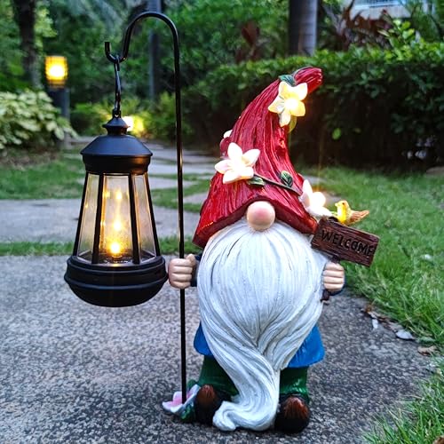 Solar Garden Gnomes Statue with Succulent and LED Lights