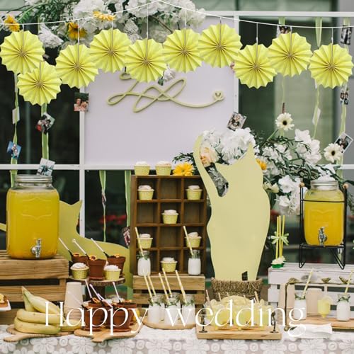 Yellow Birthday Decorations Light Yellow Hanging Round Paper Fans Set 8inch (30 Count)
