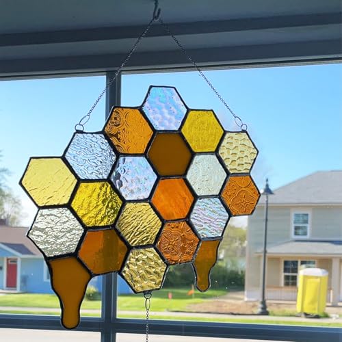 100 pcs Hexagon White Iridescence Stained Glass Pieces Mosaics Tiles for Crafts Bulk (100 Count)