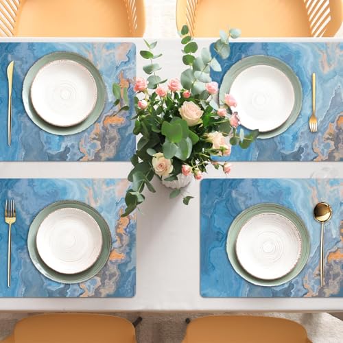 Blue Marble Placemats Set of 6 Plastic Table Mat 17×13×0.04in (6 Count)