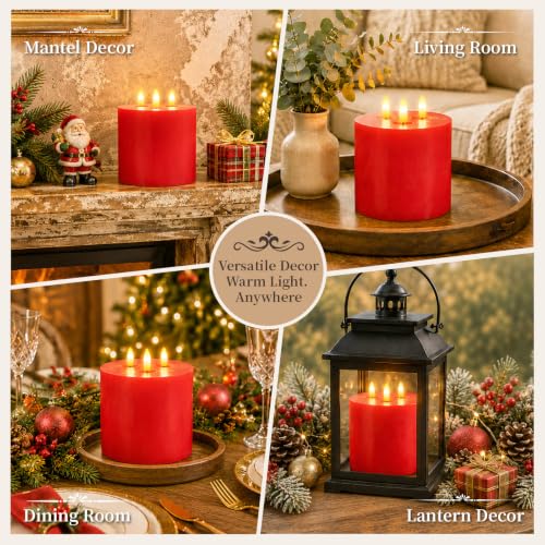 3 Wick Extra Large Flameless Pillar Candles with Timer Remote