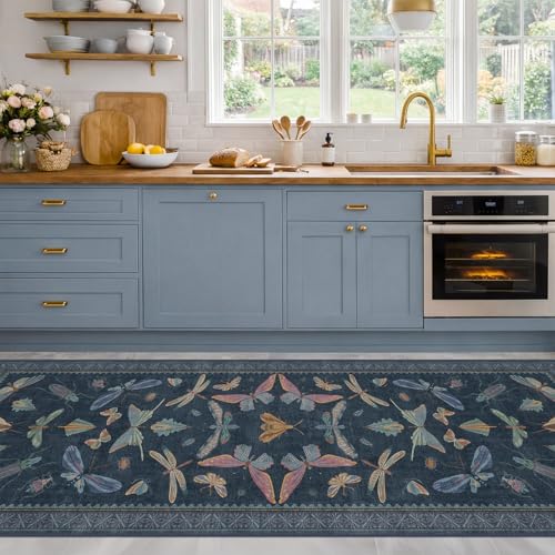 Vintage Dark Blue Insect Moth Runner Rug 3x8 (24 Sq Ft)