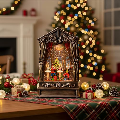 Christmas Snow Globe Lantern Water Glittering Nutcracker Ballet Theatre with Music & Timer