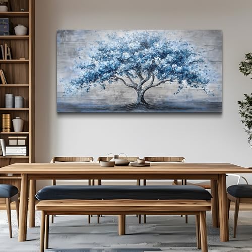 Canvas Wall Art For Living Room Bedroom Wall Decor Office Dining room Abstract Art Blue Tree Painting Room Hallway Wall Home Decoration Prints Artwork Picture Ready To Hang 20x40 Inches