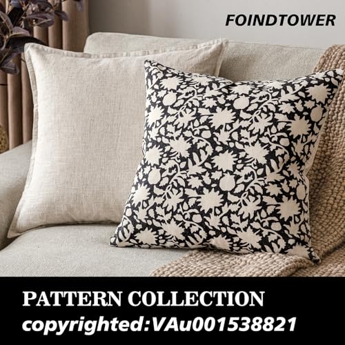 Set of 2 Decorative Neutral Floral Throw Pillow Covers Accent Farmhouse Cushion Covers Boho Vintage Pillowcase for Couch Sofa Bedroom Living Room Home Decor24×24 Inch (2 Count)