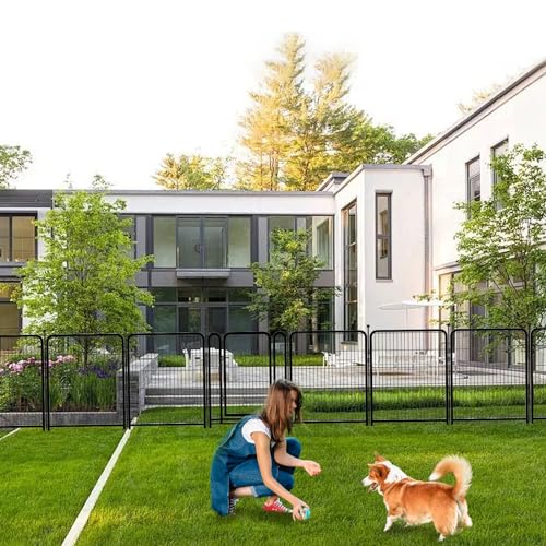56 in(H) Dog Fence Outdoor for Yard，Wide Door Low Threshold, Decorative Garden Fence Panels, 10 Panels Total 22.1 Ft(L)，No Dig Fencing for Dogs, Black