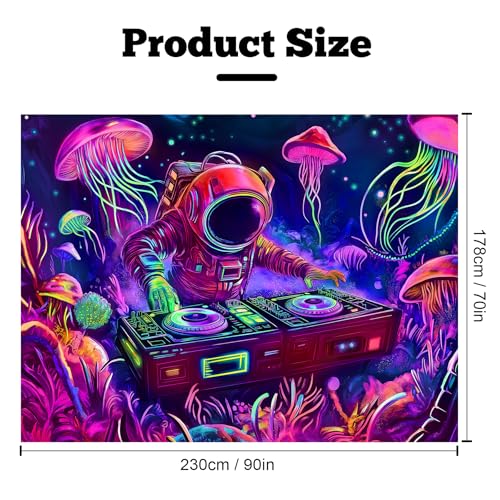 Blacklight Space Astronaut Tapestry UV Reactive Galaxy Planet Glow in Dark Tapestries Black Light Poster Neon Wall Hanging Art for bedroom Living Room